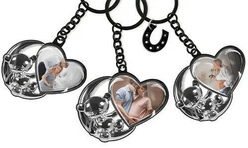 Custom Heart Keychain with Bear and Photo – Perfect for Expecting Parents