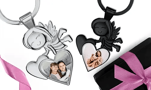 Llave de ángel guardián con una foto compartida en un corazón