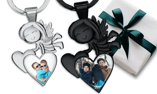 Llavero de ángel guardián con foto de tu hermano en un corazón