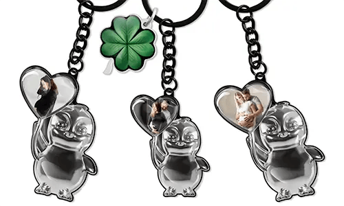 Personalized Penguin Heart Keychain with Photo – A Cute Gift for Expecting Parents