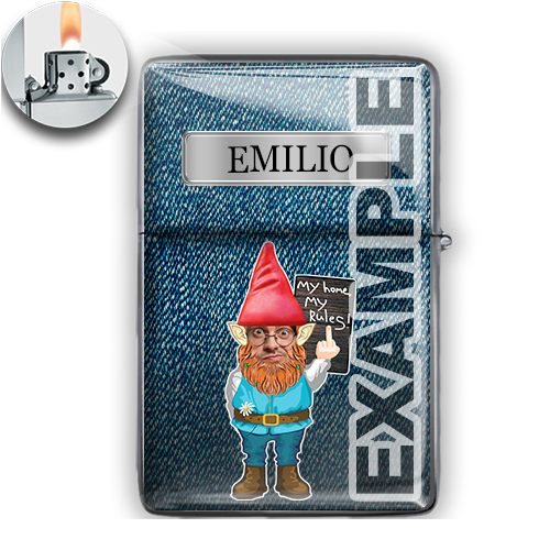 Mechero personalizado con gnomo de jardín y nombre