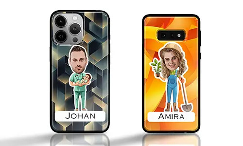 Coque de téléphone personnalisée avec votre passe-temps ou votre profession en bande dessinée