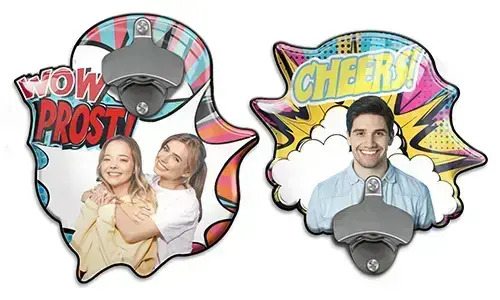 Décapsuleur mural avec photo en style bande dessinée