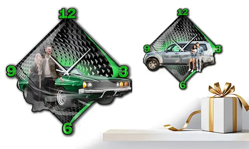 Reloj de pared moderno con coche/foto para parejas