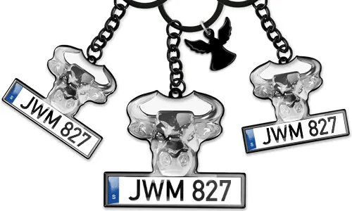 Breloczek byk z tablicą rejestracyjną