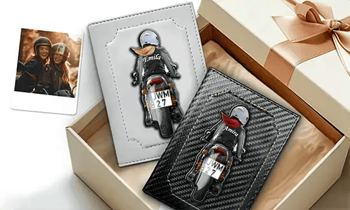 Personalised doc holder for motorcycle with name and licence plate for your girlfriend