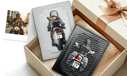 Soporte de documentos personalizado para motocicleta con nombre y número de matrícula - regalo para tu querida hija