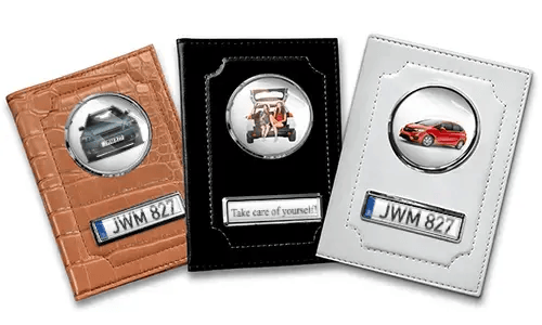 Standard car document holder with car/photo and license plate for your sister