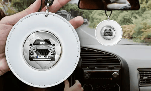 Rund spejlkæde til bil – Hvidt læder