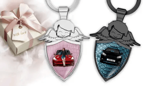 Guardian angel keychain with your girlfriend's vehicle