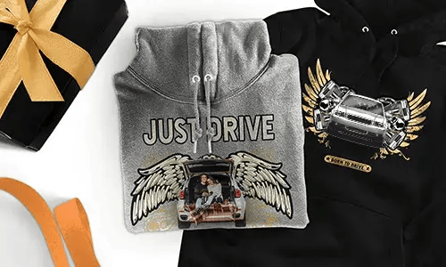 Custom hoodie with car motif for couples