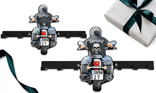 Unusual motorcycle keyholder-wall with name and licence plate - unique gift for your son
