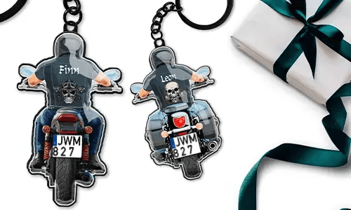 Porte-clés moto personnalisé avec prénom et plaque d’immatriculation – cadeau pour ton fils