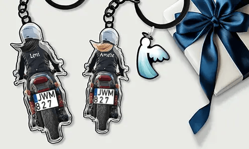 Porte-clés moto personnalisé avec nom et plaque d'immatriculation - cadeau pour ta sœur