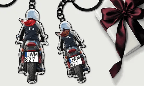 Porte-clés personnalisé de moto avec nom et plaque d'immatriculation - cadeau pour votre femme