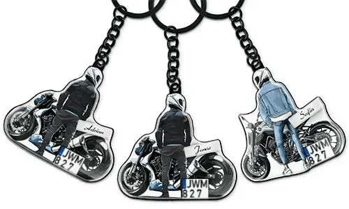 Personlig motorsykkel-nøkkelring med navn