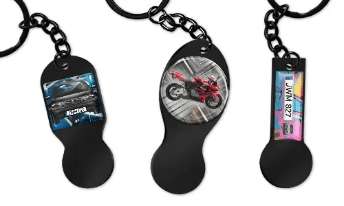 Gepersonaliseerde winkelwagenmunt-sleutelhanger