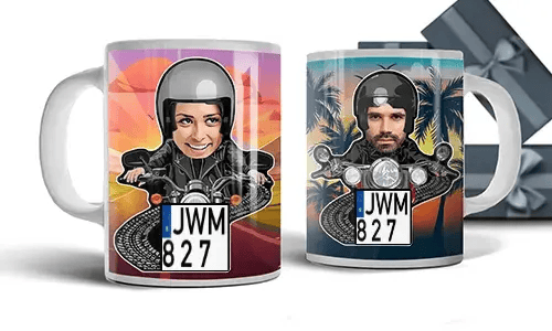Personalisierte Tasse mit Motorradfahrer