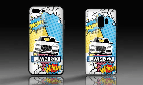 personalisierte handyhülle mit Comic Designe und weißen Autosilhouetten handyhülle personalisieren