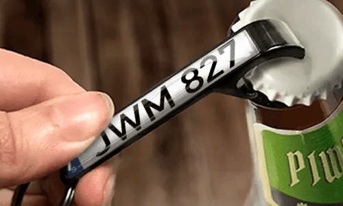 bottle opener keychain with license plate