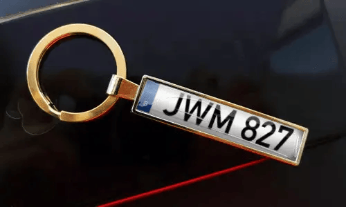 Gepersonaliseerde gouden sleutelhanger met een eigen nummerplaatontwerp