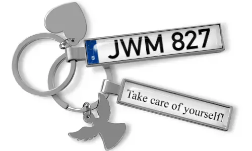 Cadeau-sleutelhanger voor motorliefhebbers met gegraveerd label