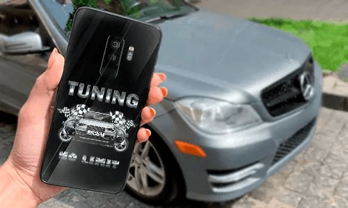 individuelle handyhülle Tuning mit dem Wagen auf dem Hintergrund handyhülle individualisieren