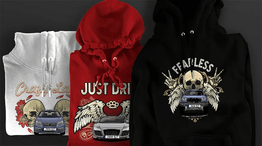 Design mikiny s siluetou auta